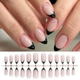 thumbnail image 2 of tegongse 24x Black French Tip Full Cover False Nail Simple Press On Nail Short Almond Stick On Nail Acrylic Nail for Daily, 2 of 9