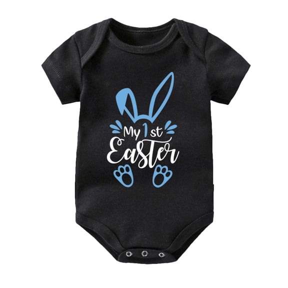 Weebloom Easter Day Baby Boy Girl Outfit Letters Prints Short Sleeve Jumpsuit Bodysuits Cloths Girls Holiday Romper Black 3-6 Months