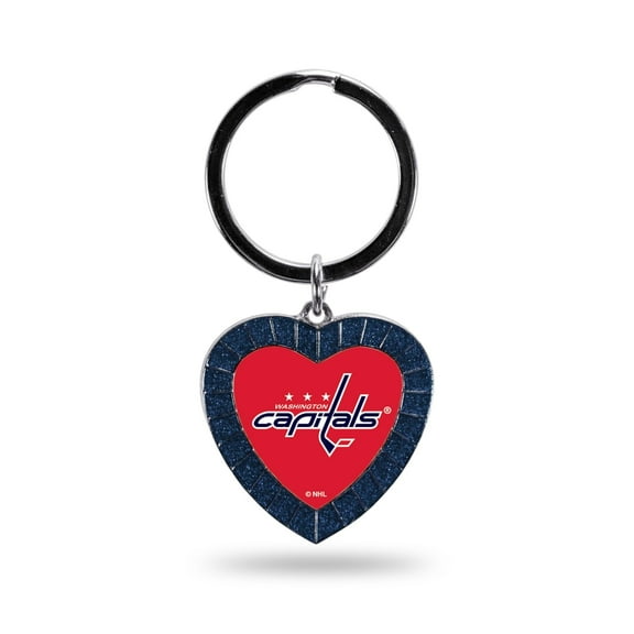 Capitals Colored Rhinestone Heart Keychain - Navy