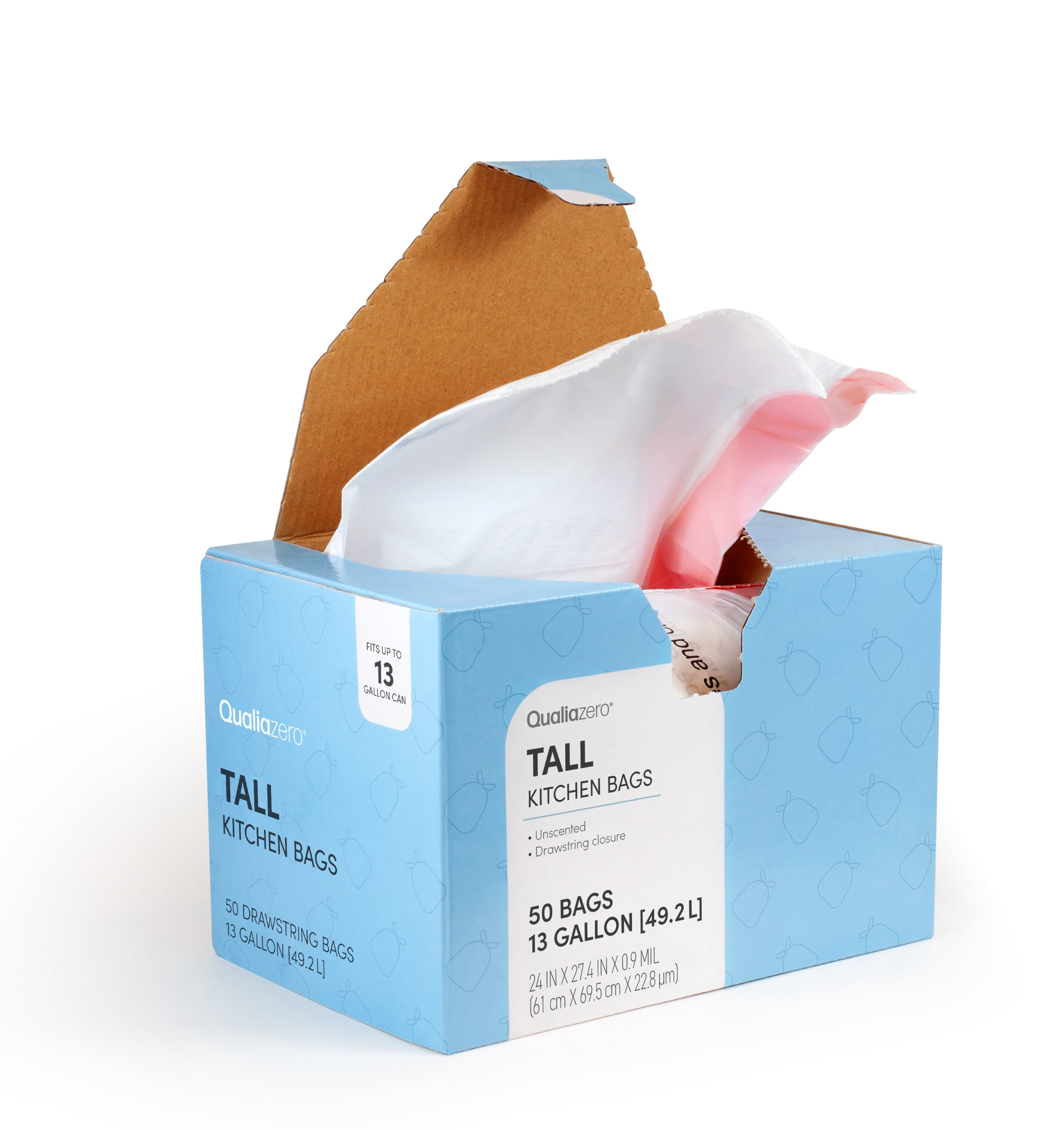 Qualiazero Unscented 13 Gallon Drawstring Trash Bag, 100 Pack