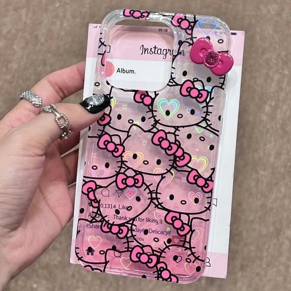 For iPhone 15 14 13 12 Sweet Bowknot Hello Kitty Phone Case