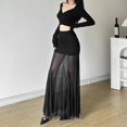 thumbnail image 3 of High-waisted Mesh Skirt Women Maxi Skirt Elastic High Waist Mesh Long Skirt Hip Wrapped See-through Gauze Cover Slim Skirt Daily Wear, 3 of 8