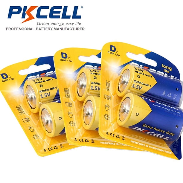 PKCELL D Size Carbon Zinc R20P 1.5V Super Heavy Duty Battery, 6PCS R20