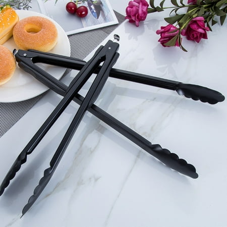 Visland Black Kitchen Tongs  Labor-saving  Anti-deformed  Wrought Iron BBQ Cooking Grilling Locking Food Tongs