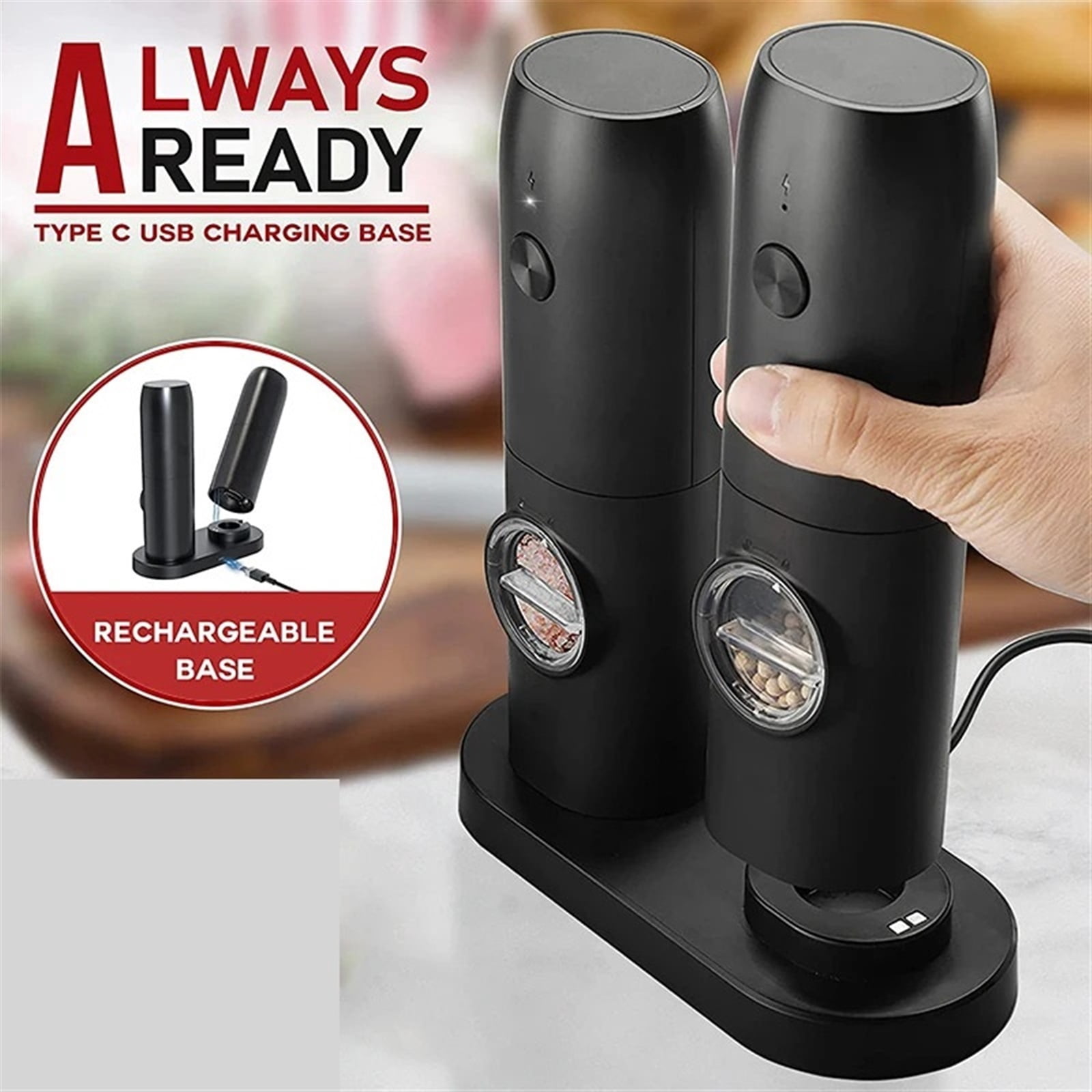 Automatic Pepper Grinder Salt And Pepper Grinder USB Rechargeable Adjustable Coarseness Spice Mill With LED Light Kitchen Tool