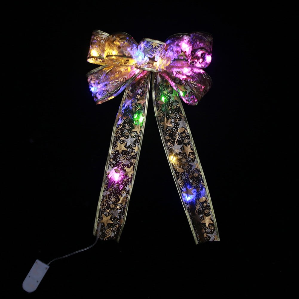 Christmas LED Tree Top Topper Ribbon Bow Light Up Bow Xmas Hanging