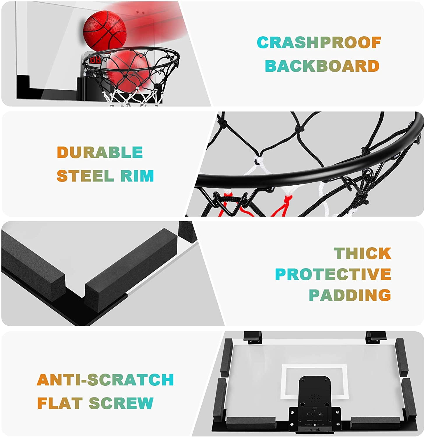 Indoor Basketball Hoop Boys Gifts for Teens Door Room Basketball Hoop Mini Hoop with Scoreboard, 3 Balls and Batteries Basketball Toys for 8 9 10 11 12 BlackWhite Basketball Hoop & Scoreboard