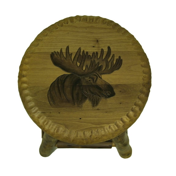 Zeckos Rustic Handcrafted Wood Carved Moose Bar Stool 24 in.