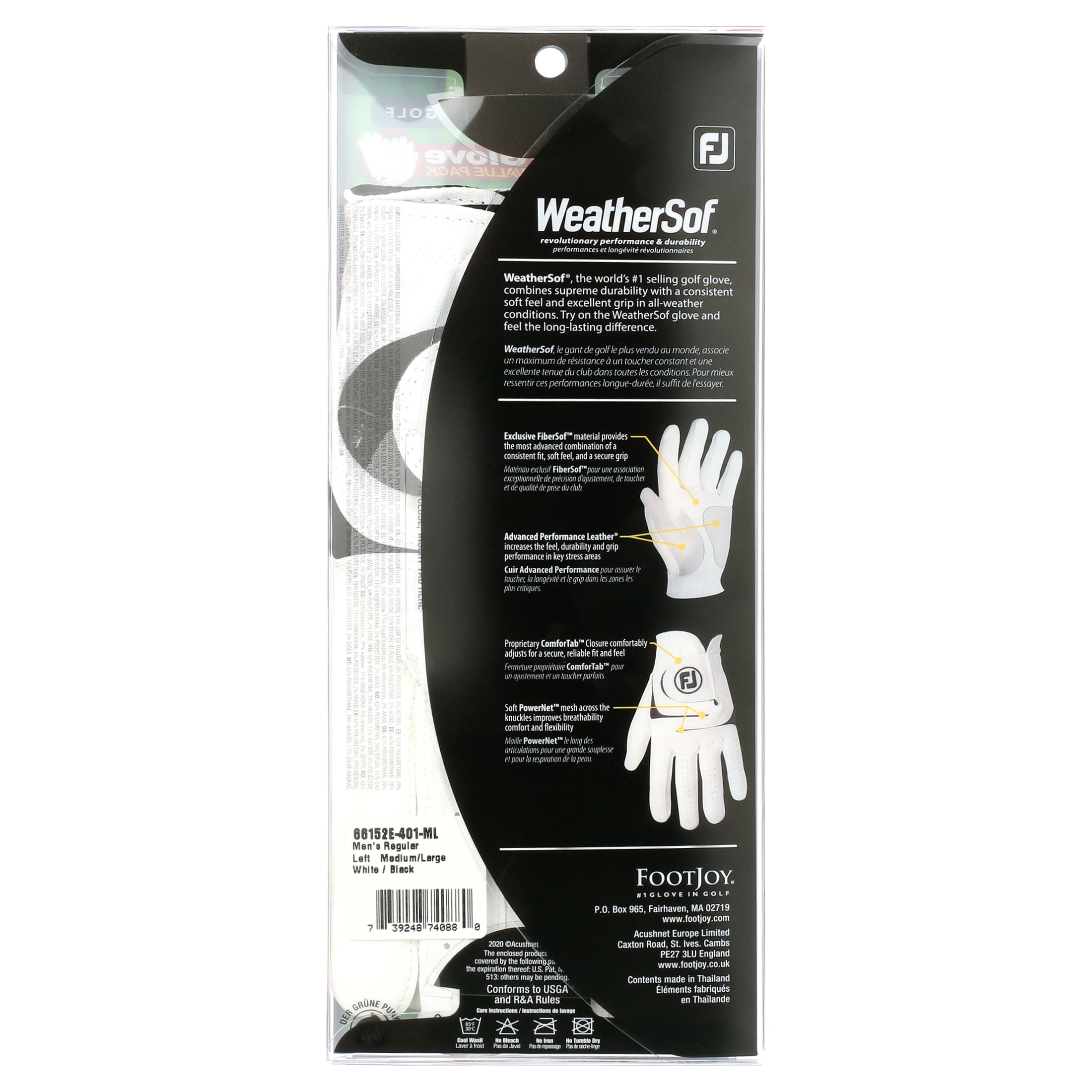 (2 pack) FootJoy Men's WeatherSof Golf Glove - 2 Pack, ML, Left Handed, White