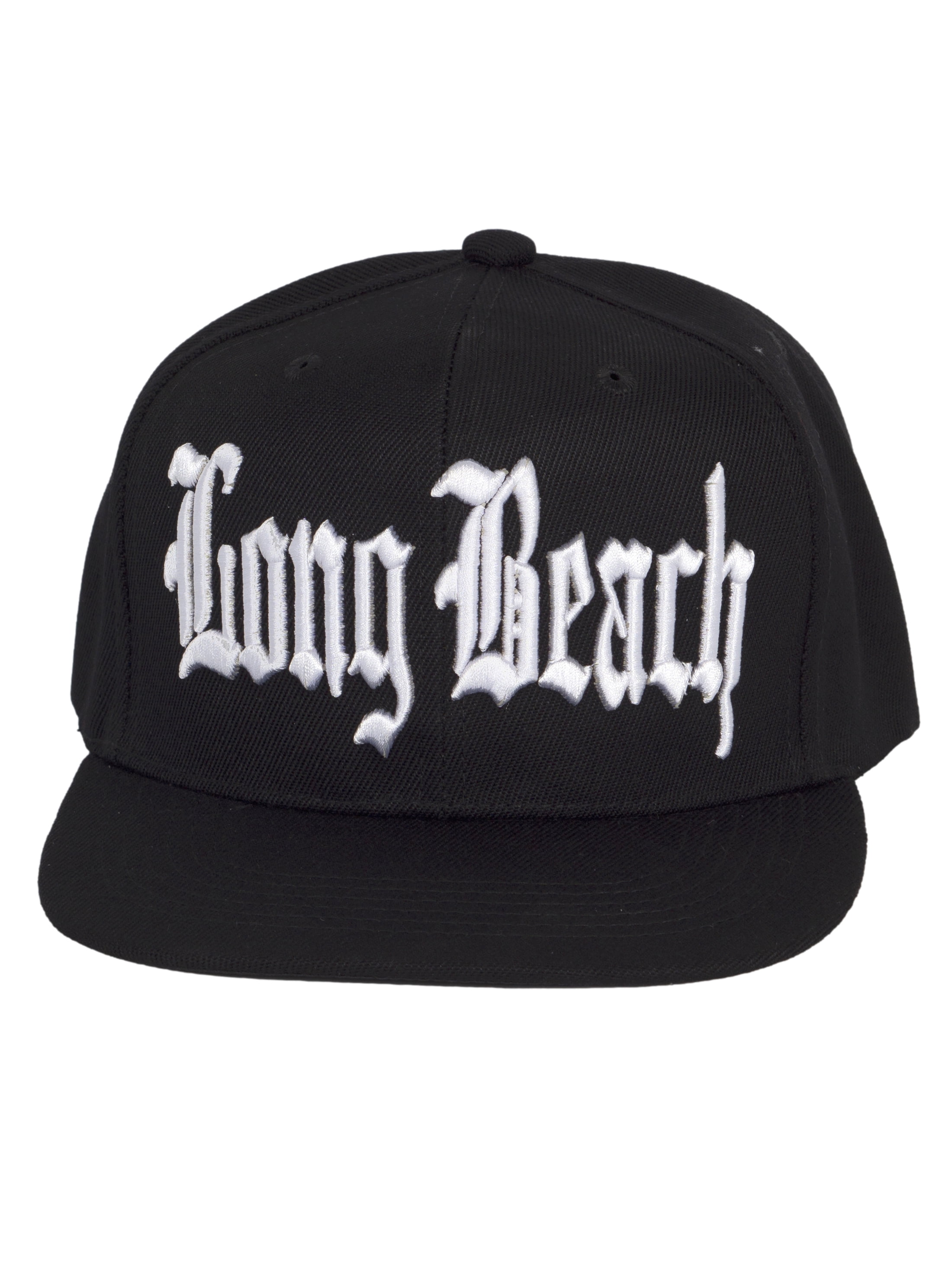Compton Snapback Baseball Cap - Black With White Embroidery, One Size Fits All