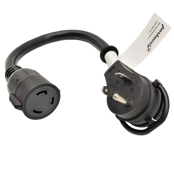Parkworld 62084 Splitter Adapter Cord, RV 30A Plug TT-30P to TT-30R Female & L5-30R Generator 30A 125V Female, 1.5 Feet