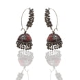 thumbnail image 2 of Moonstruck Ethnic Oxidised Meenakari Alloy Jhumkas With White Pearls For Women (Maroon), 2 of 3