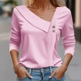 thumbnail image 2 of Oversized Tshirts for Women Asymmetrical Neck Button Collared Blouse - Long Sleeve Fashion Work Casual Style Polyester Spandex Tshirts Shirts for Women Comfort Colors Tshirt, 2 of 5