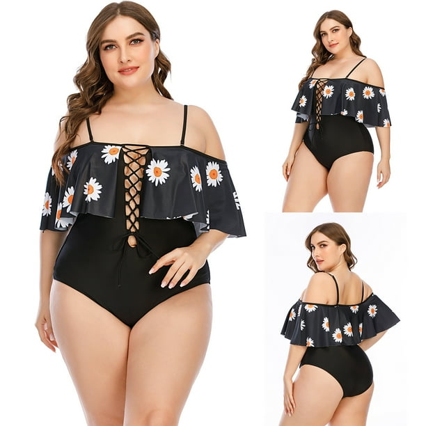 Plus size shop swimwear off shoulder