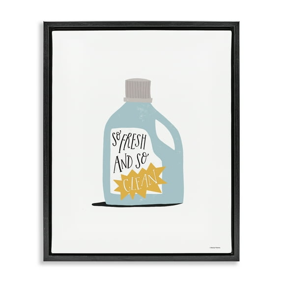 Stupell Industries So Fresh & Clean Laundry Typography Painting Black Floater Framed Art Print Wall Art, 17 x 21