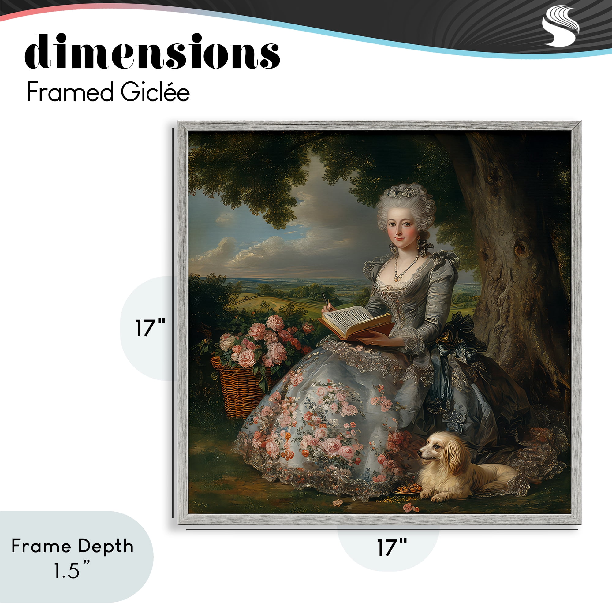 Stupell Industries Reading Rococo Lady with Dog Gray Framed Giclee Art, design by The Wands Want