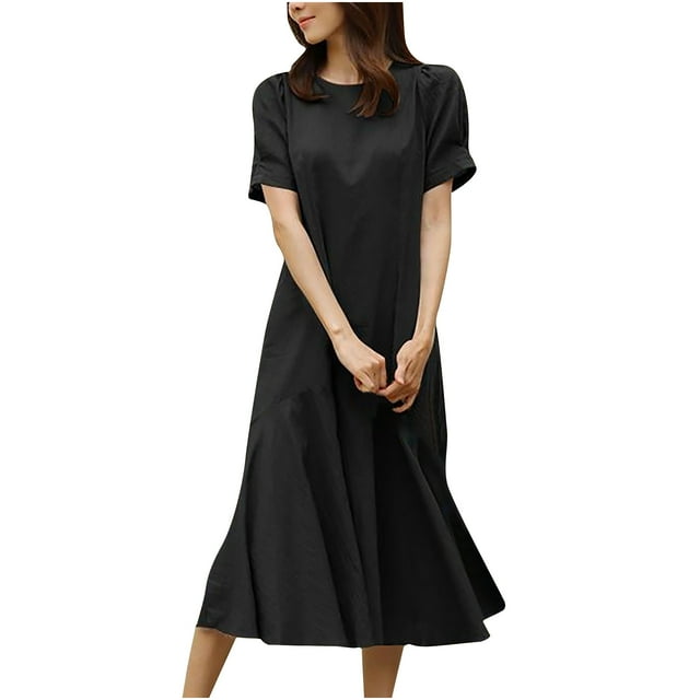Birdeem Women Summer Round Neck Solid Color Casual Strapless Party Short Maxi Dress