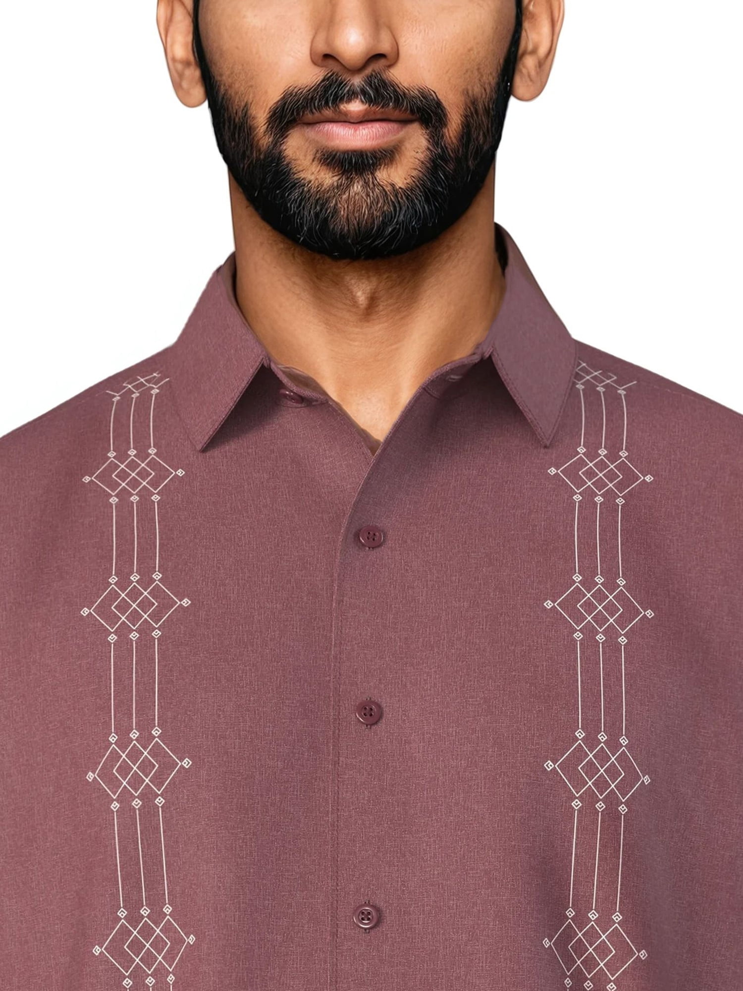 Cafe Luna Men's and Big Men's Printed Geo Panels Short Sleeve Chambray Woven Shirt, Size S-4XL