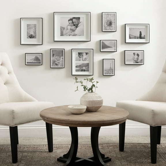 Kate And Laurel Gibson Transitional Picture Frame Set, Set Of 10, Varying Sizes, Black and White, Two-Tone Wall Frame Set Collection with Hanging Template for Gallery Wall Picture Frame Display
