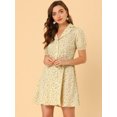 thumbnail image 3 of INSPIRE CHIC Robe Trapèze Vintage à Fleurs pour Femme à Manches Courtes, Col de Camp, Boutonnée, 3 of 5