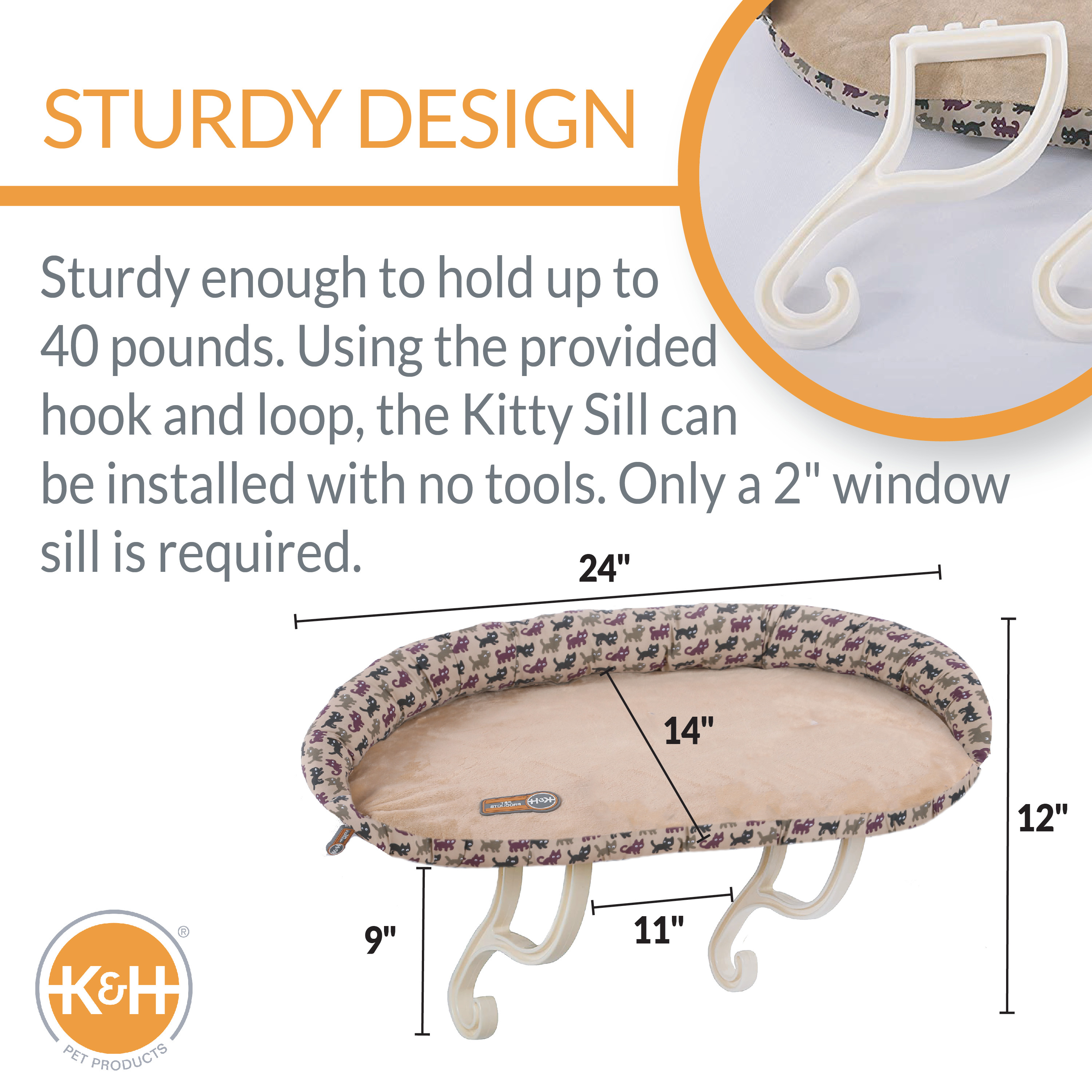 K&H Pet Products Deluxe Kitty Sill with Removable Bolster Tan/Kitty Print 14 X 24 Inches - image 3 of 10
