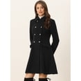 thumbnail image 2 of Unique Bargains Women's Single Breasted Button Velvet Contrast Collar Pea Coat S Black, 2 of 5