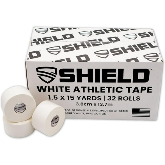 Shield Fitness Athletic Tape Case - 1.5"x 45', Made in USA | 32 Roll White Bulk Pack