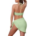 thumbnail image 3 of INSPIRE CHIC Women's Rope Circle Halter Ribbed Bikini Sets, 3 Piece Triangle Bottoms Side Tie Cover Up Swimwear Bathing Suits Large Light Green, 3 of 5