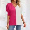 thumbnail image 2 of Awdenio New Summer Fashion Tops for Women 2024, Ladies V-Neck Loose Casual Tie Short Sleeves Color Blocking Top Hot Pink L, 2 of 4