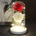 thumbnail image 2 of Dos Rosas, La Bella y La Bestia, rosa roja en una cúpula de cristal sobre una Base de madera, lámpara rosa para el Día de San Valentín, regalo de Navidad, decoración del hogar, 2 of 6