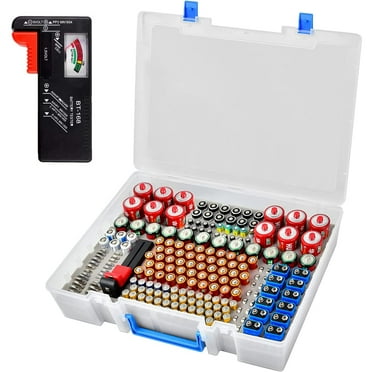 Katia Battery Organizer Storage Holder with Tester Checker, Holds Up to 225 Batteries -Transparent (Box Only)