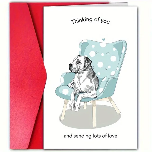 Thinking of You Card with Adorable Dog Illustration – Unique Blank Greeting Card for Sending Love – Envelope Included – Perfect for Any Occasion
