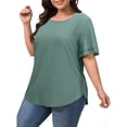 thumbnail image 4 of WellSize Plus Size Tops for Women Eyelet Crew Neck Tunic Blouses Casual Summer Ruffled Short Sleeve Shirts, 4 of 8