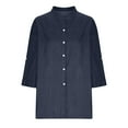 thumbnail image 4 of BangWanChi 3/4 Length Sleeve Womens Tops Womens Solid Color V-neck Loose Button Blouse 3/4Sleeve Casual Work Tunic Tops, 4 of 6
