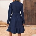 thumbnail image 4 of Women's Long Sleeve Button Down Denim Midi Dress Ruffle Hem Shirt Dress for Spring Fall Casual Daily Outing, 4 of 6