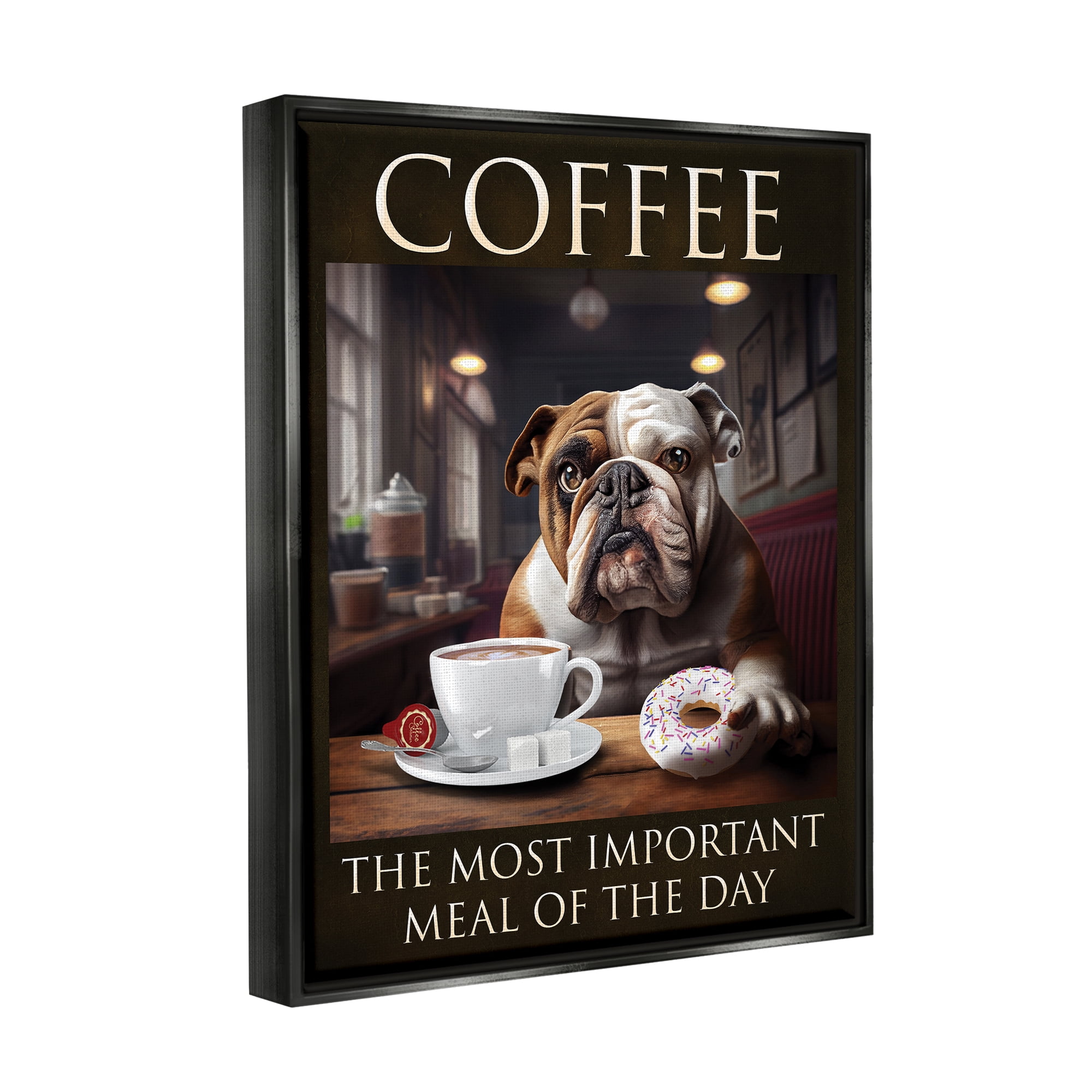 Stupell Industries Coffee Important Meal Dog Animals & Insects Painting Black Floater Framed Art Print Wall Art, 17 x 21