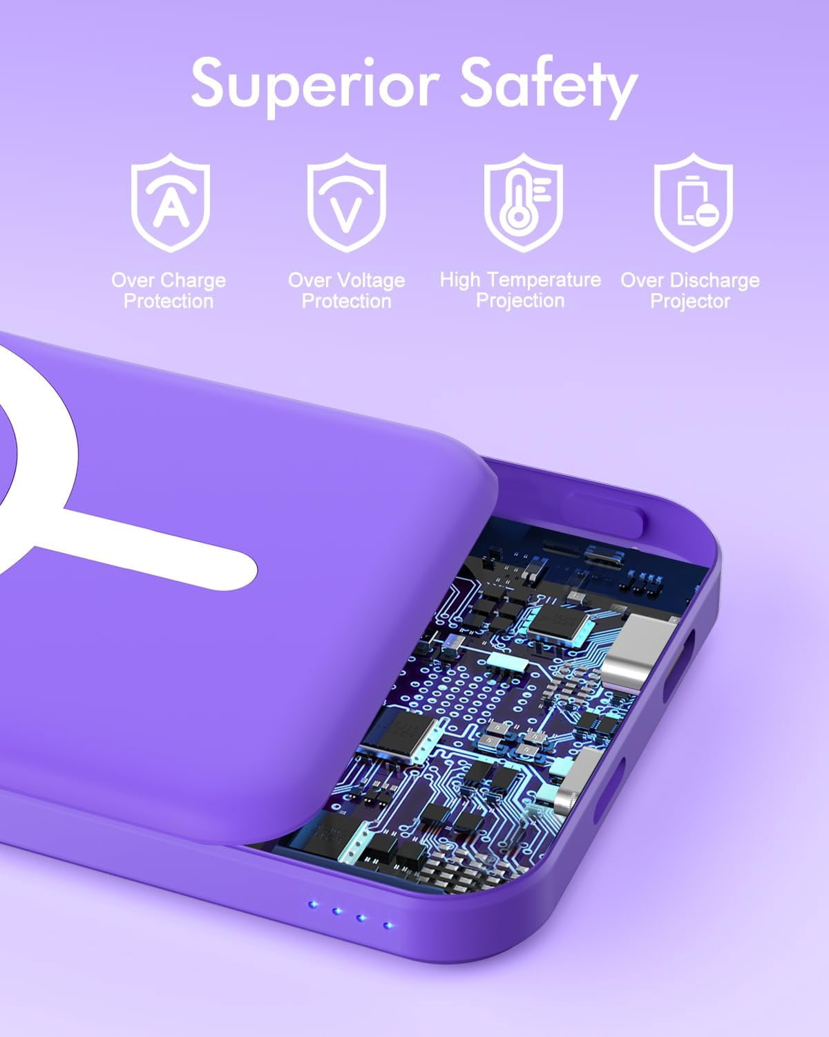 General for Magsafe Battery Pack, 5000mAh Magnetic Power Bank with Type-C Cable 20W PD Fast Charging Lighting Input Wireless Portable Charger for iPhone 17/16/15/14/13/12/ All Series-Demon Purple