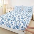 thumbnail image 3 of Manfei Flower Queen Sheet Sets,Rustic Farmhouse Cabin Flat Sheet,Blue White Queen Fitted Sheet,Ultra Soft Bedroom Decoration,4-Piece, 3 of 7