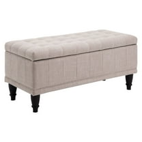 COCOKUN 42" Beige Ottoman Storage Bench, Tufted Linen Fabric with Soft Close Lid for Living Room, Bedroom, Entryway, Elegant & Functional Seating