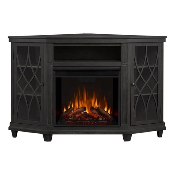 Bowery Hill Modern Wood Corner Fireplace TV Stand for TVs up to 56" in Gray