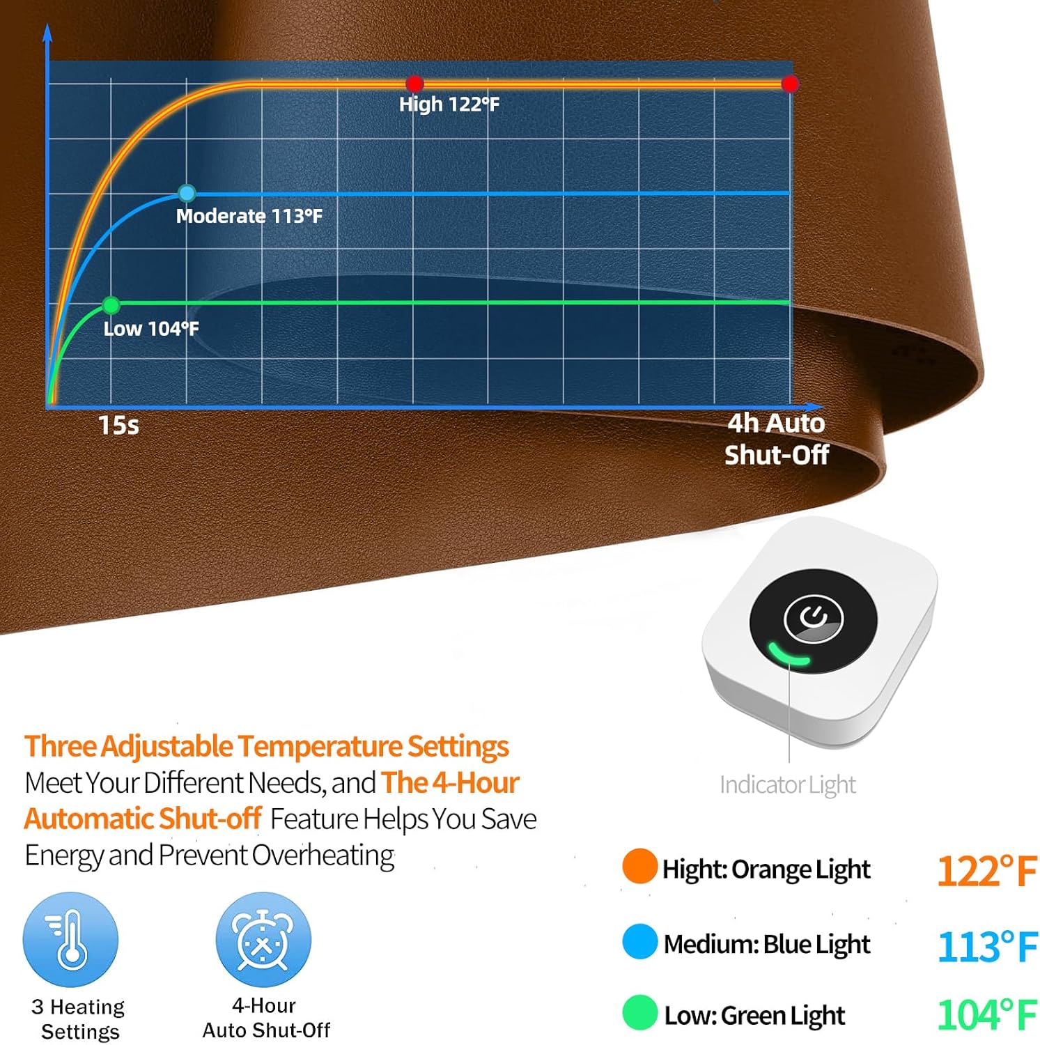 Heated Desk Pad Mouse Pad - Heated Desk Mat - Warm Desk Pad - 3 Levels Heating & 4 Hours Auto Shut-Off, PU Leather Mouse Pad - 31.5 x 13 inch (Brown)