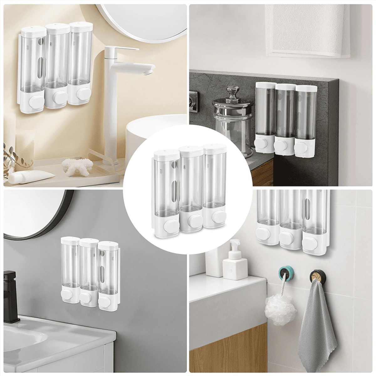 Shower Soap Dispenser Wall Mounted , Shampoo and Conditioner Dispenser,Shower Shampoo Dispenser 3 Chamber,1pcs x Shower Dispenser,White & Transparent