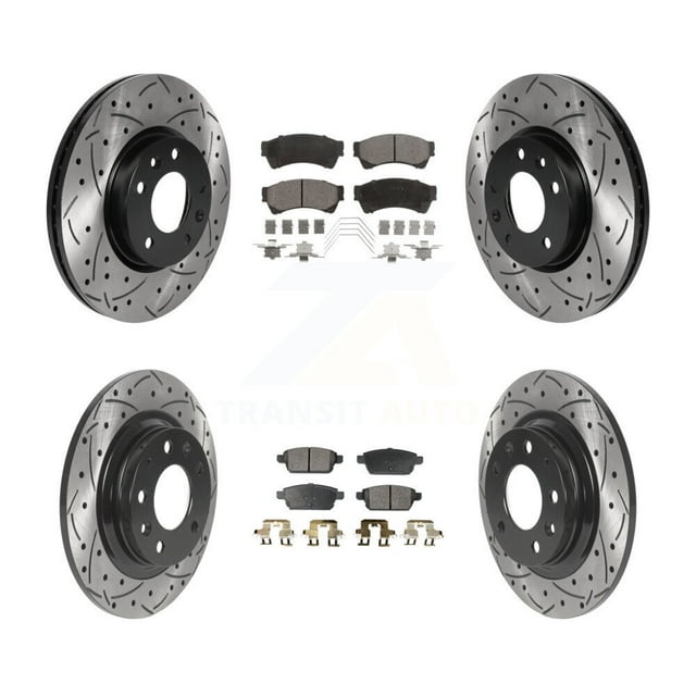 Transit Auto Front Rear Coated Drilled Slotted Disc Brake Rotors and Ceramic Pads Kit for Car Ford Fusion Mazda 6 Lincoln MKZ Zephyr Mercury Milan KDT-100821