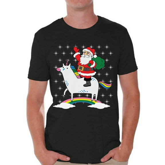 Awkward Styles Unicorn Santa Tshirt Men's Santa Unicorn Shirt Santa Christmas T Shirt Xmas Unicorn Shirts Funny Christmas Shirts for Men Xmas Gifts for Unicorn Lovers Unicorn Shirt for Xmas