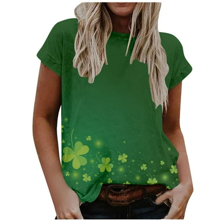 

LWZWM St Patricks Day Scrub Tops for Women Short Sleeve O Neck Shamrock Clover Print Holiday Tee Irish Uniform Shirt Blouse St. Patrick s Day Round Neck Pullover Short Sleeve T-Shirt