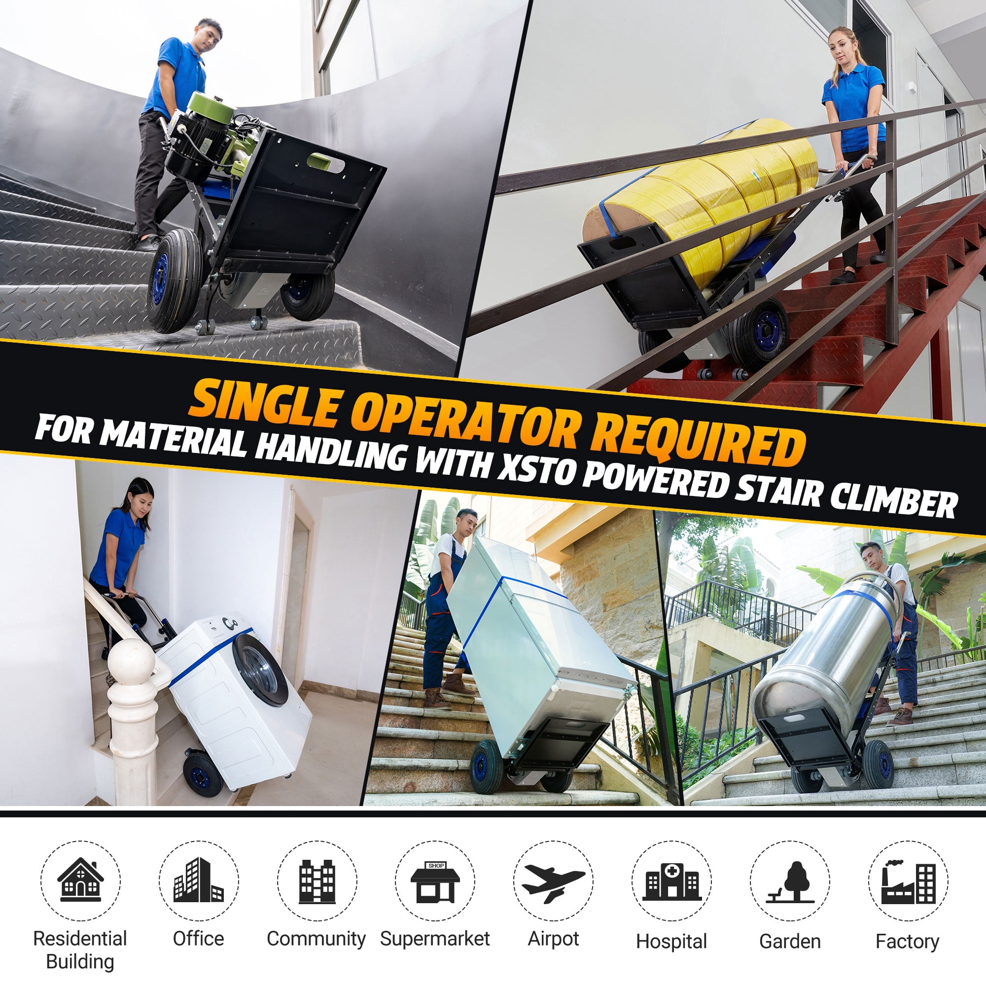 ZW47250 Electric Stair Climbing Hand Trucks Heavy Duty Folding Dolly Cart for Moving Powered Stair Climber Cart Hand Trolley 550lb Capacity for Furniture Family Logistics Warehouse
