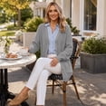 thumbnail image 6 of QUALFORT Cardigan Sweaters for Women, 100% Cotton V Neck Cardigan, Button Front Knit with Pockets, Long Sleeve Relaxed Fit, Light Heather Gray M, 6 of 7