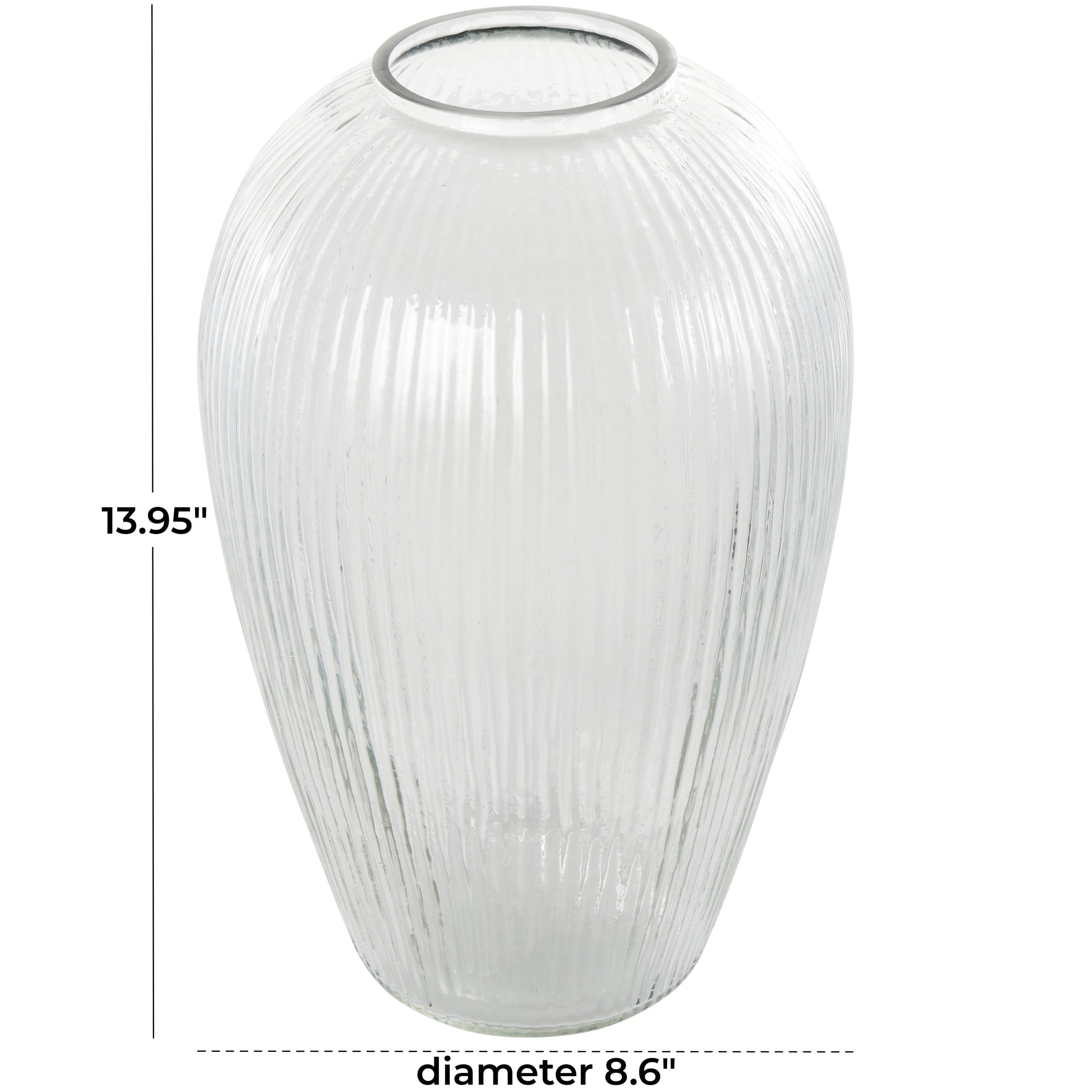 DecMode 14" Ribbed Glass Vase