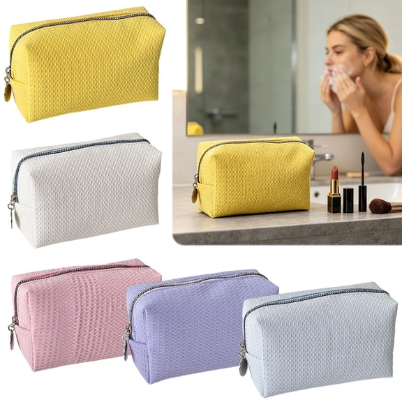 Viflosae Woven Fabric Cosmetic Storage Pouch Spacious Zipper Travel Wash Bag for Makeup Brushes and Toiletries Organizer