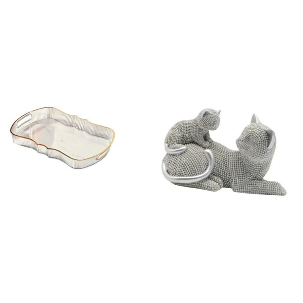 Bandeja de almacenamiento,Bandeja rectangular para servir frutas y postres de cocina,Bandeja decorativa organizadora multifunción para el hogar,Figura de escritorio,Estatua de gato,linda